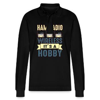 Amateur Wireless It's A Hobby Ham Radio - Stanley/Stella Organic Unisex Long-Sleeved Polo Shirt Prepster - black - Front - Anna (173cm) & Nico (186cm)