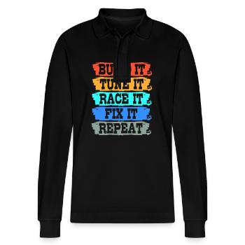 Autofahrer - Stanley/Stella Unisex Bio-Langarm-Poloshirt Prepster - Schwarz - Vorne - Anna (173cm) & Nico (186cm)