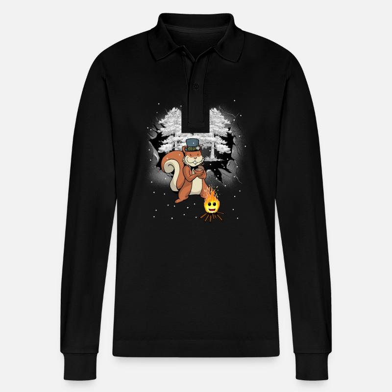 Winter Wald Eichhörnchen Kinder - Stanley/Stella Unisex Bio-Langarm-Poloshirt Prepster - Schwarz