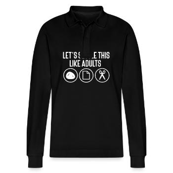 Let's Settle This Like Adults Rock Paper Scissors - Stanley/Stella Organic Unisex Long-Sleeved Polo Shirt Prepster - black - Front - Anna (173cm) & Nico (186cm)