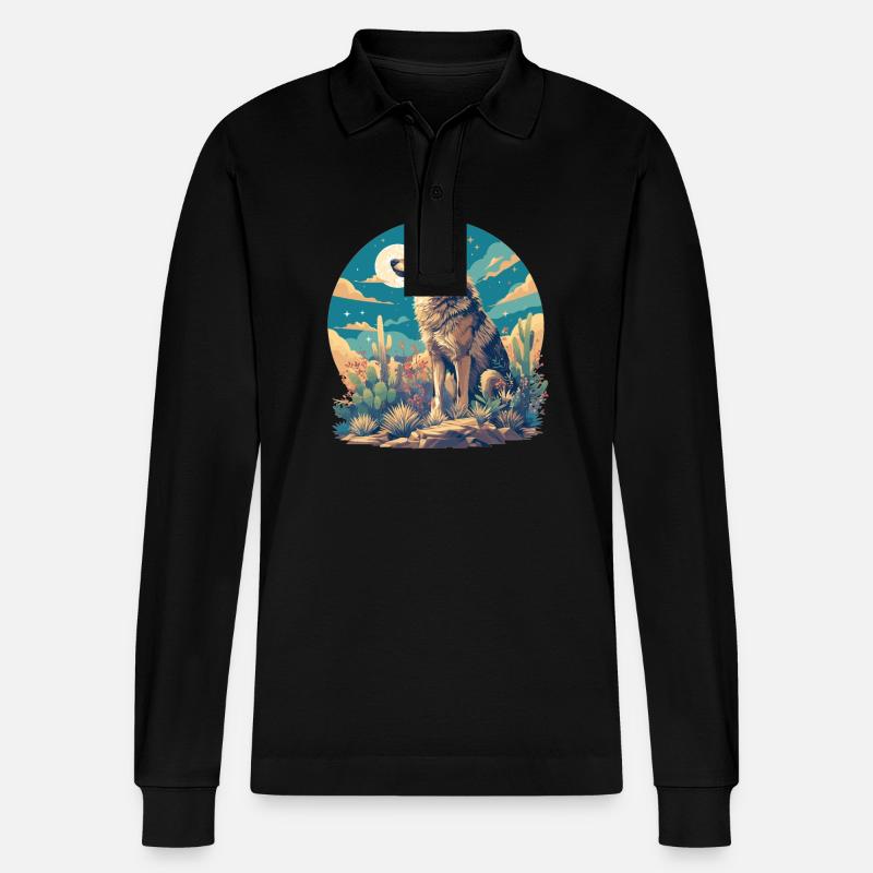Kojoten Kojote - Stanley/Stella Unisex Bio-Langarm-Poloshirt Prepster - Schwarz