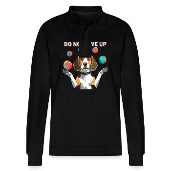 BEAGLE JUGGLES DO NOT GIVE UP - Stanley/Stella Organic Unisex Long-Sleeved Polo Shirt Prepster - black - Front - Anna (173cm) & Nico (186cm)