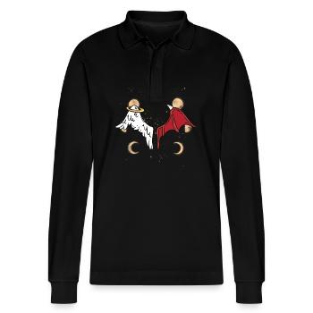 occulte spirituel phase de lune céleste satanique - Polo à manches longues bio PREPSTER Stanley/Stella Unisexe - noir - Devant - Anna (173cm) & Nico (186cm)