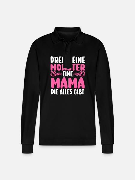 Mama Von 3 Kindern - Stanley/Stella Unisex Bio-Langarm-Poloshirt Prepster - Schwarz