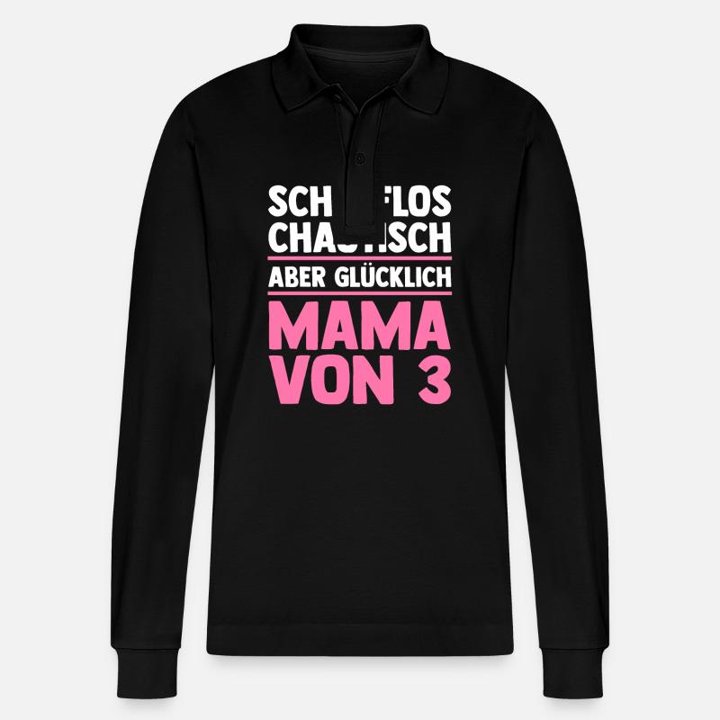 Mama Von 3 Kindern - Stanley/Stella Unisex Bio-Langarm-Poloshirt Prepster - Schwarz