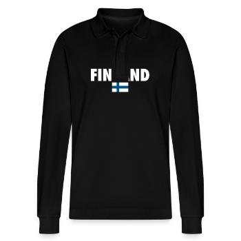 Finland Finland Finnish flag Finn - Stanley/Stella Organic Unisex Long-Sleeved Polo Shirt Prepster - black - Front - Anna (173cm) & Nico (186cm)