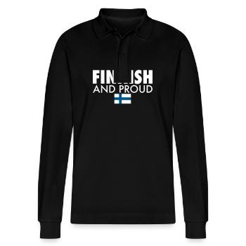 Finnish And Proud Finland Finnish Flag - Stanley/Stella Organic Unisex Long-Sleeved Polo Shirt Prepster - black - Front - Anna (173cm) & Nico (186cm)