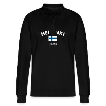 Helsinki Finland Finland Finnish Flag Finn - Stanley/Stella Organic Unisex Long-Sleeved Polo Shirt Prepster - black - Front - Anna (173cm) & Nico (186cm)