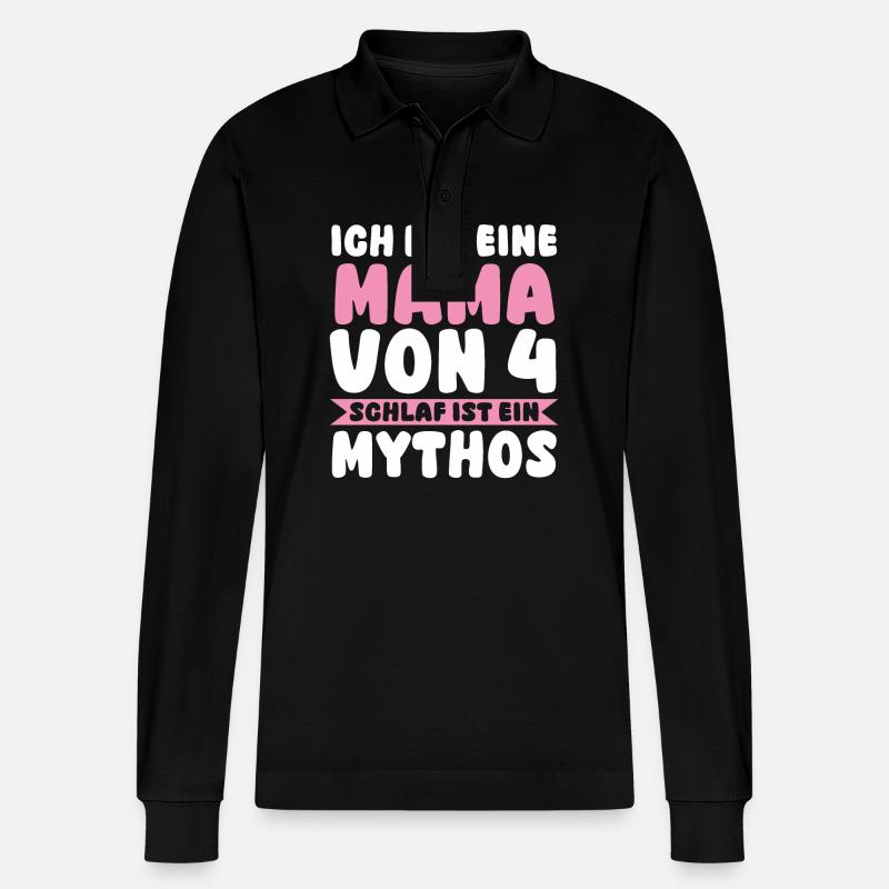 Mama Von 4 Kindern - Stanley/Stella Unisex Bio-Langarm-Poloshirt Prepster - Schwarz