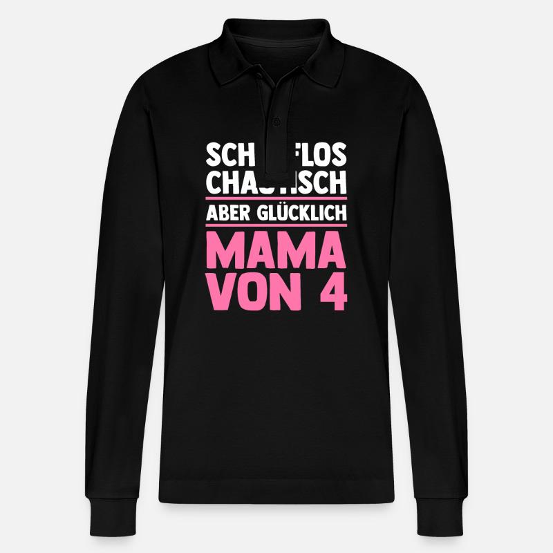 Maman de 4 enfants - Polo à manches longues bio PREPSTER Stanley/Stella Unisexe - noir