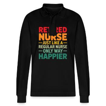 Retired Nurse just like a regular nurse only way h - Stanley/Stella Organic Unisex Long-Sleeved Polo Shirt Prepster - black - Front - Anna (173cm) & Nico (186cm)