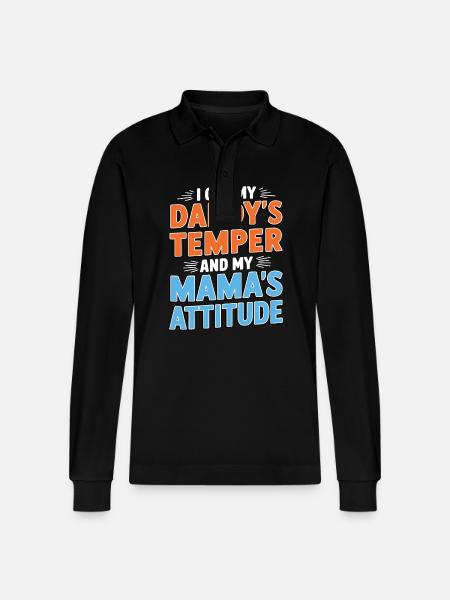 Jeg fikk min fars temperament og min mors holdning - Stanley/Stella Prepster økologisk unisex-poloskjorte med lange ermer - svart