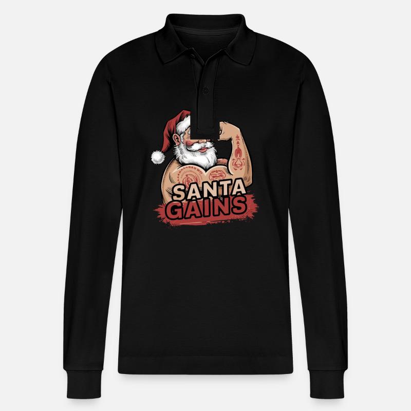 Lustiger Weihnachtsmann Weihnachts-Workout - Stanley/Stella Unisex Bio-Langarm-Poloshirt Prepster - Schwarz