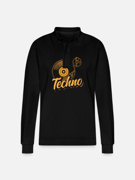 Techno Lover Vinyl Turntable Design - Stanley/Stella Organic Unisex Long-Sleeved Polo Shirt Prepster - black