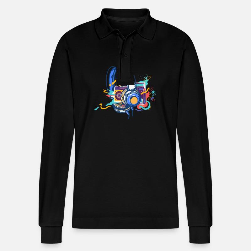 Techno Lover Bunte Kopfhörer Musik - Stanley/Stella Unisex Bio-Langarm-Poloshirt Prepster - Schwarz