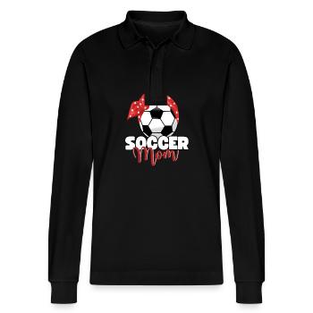Soccer Mom Soccer Mom Soccer Player Mom Saying - Stanley/Stella Organic Unisex Long-Sleeved Polo Shirt Prepster - black - Front - Anna (173cm) & Nico (186cm)