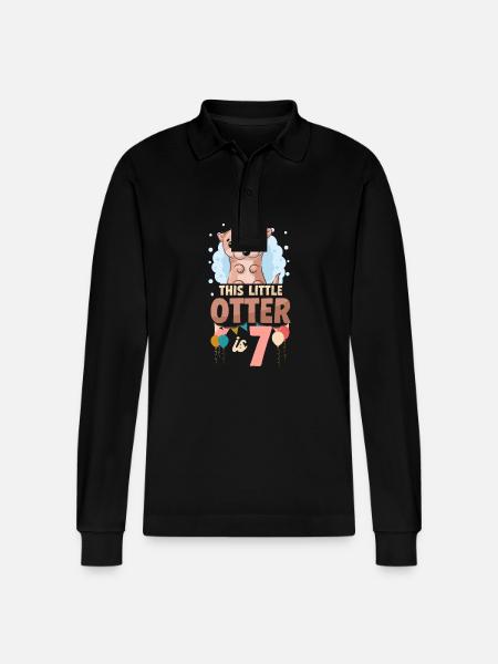Otter Birthday This Little Otter - Stanley/Stella Organic Unisex Long-Sleeved Polo Shirt Prepster - black