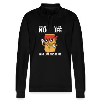 Chicken Nuggets - Stanley/Stella Organic Unisex Long-Sleeved Polo Shirt Prepster - black - Front - Anna (173cm) & Nico (186cm)