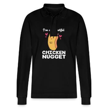 Chicken Nuggets - Stanley/Stella Organic Unisex Long-Sleeved Polo Shirt Prepster - black - Front - Anna (173cm) & Nico (186cm)