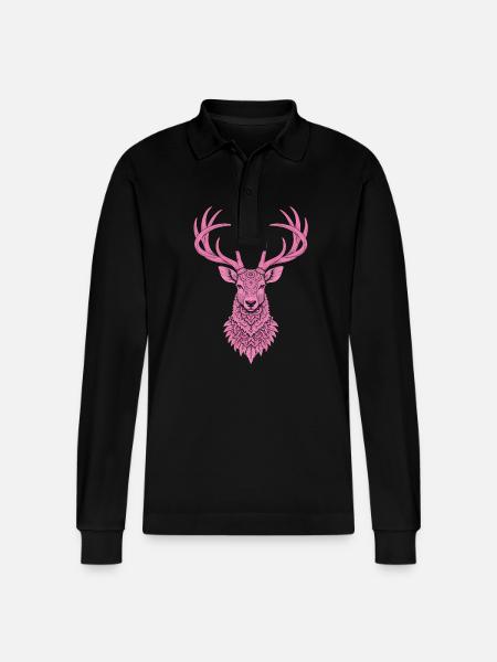 Mandala Deer Deer Mystical Madalas - Stanley/Stella Organic Unisex Long-Sleeved Polo Shirt Prepster - black