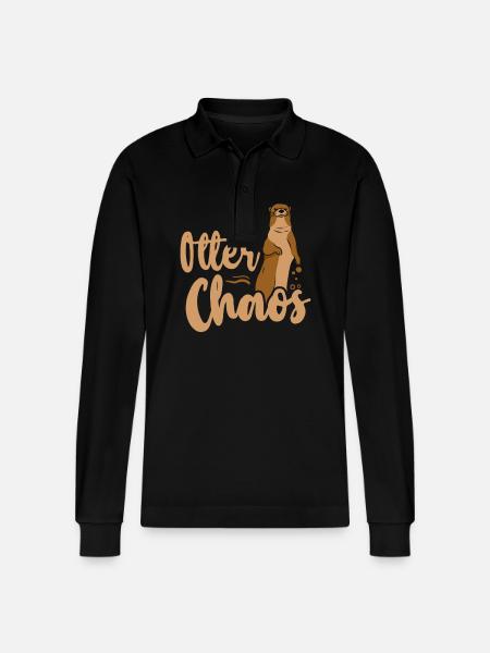 Otter Pun Otter Chaos - Stanley/Stella Organic Unisex Long-Sleeved Polo Shirt Prepster - black