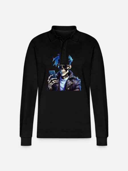 SKELETON MAN - Stanley/Stella Organic Unisex Long-Sleeved Polo Shirt Prepster - black