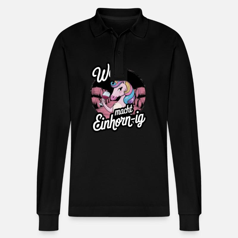 Wein macht Einhorn-ig - Stanley/Stella Unisex Bio-Langarm-Poloshirt Prepster - Schwarz