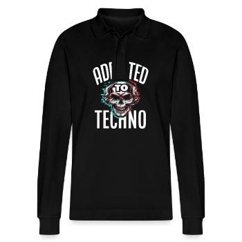 Addicted To Techno Für Techno Lover - Stanley/Stella Unisex Bio-Langarm-Poloshirt Prepster - Schwarz - Vorne - Anna (173cm) & Nico (186cm)