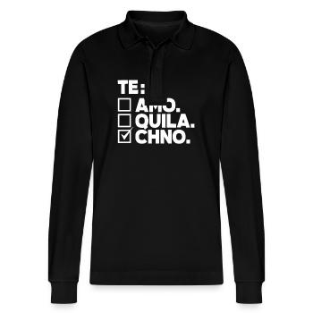 Techno Lover: Te Amo Tequila Techno - Stanley/Stella Unisex Bio-Langarm-Poloshirt Prepster - Schwarz - Vorne - Anna (173cm) & Nico (186cm)