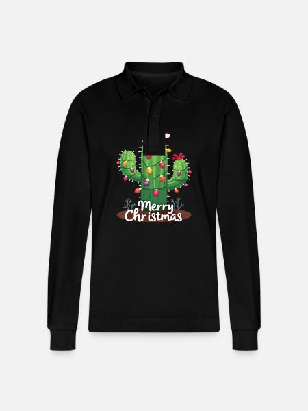 Cactus Christmas Cactus Cacti - Stanley/Stella Organic Unisex Long-Sleeved Polo Shirt Prepster - black