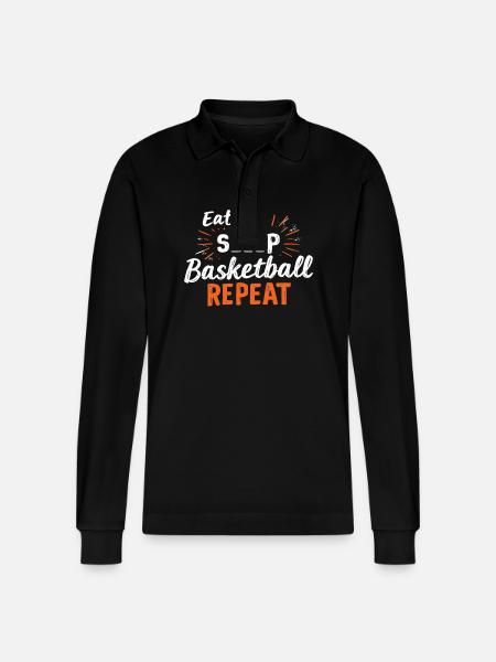Eat Sleep Basketball Repeat Basketball - Stanley/Stella Organic Unisex Long-Sleeved Polo Shirt Prepster - black