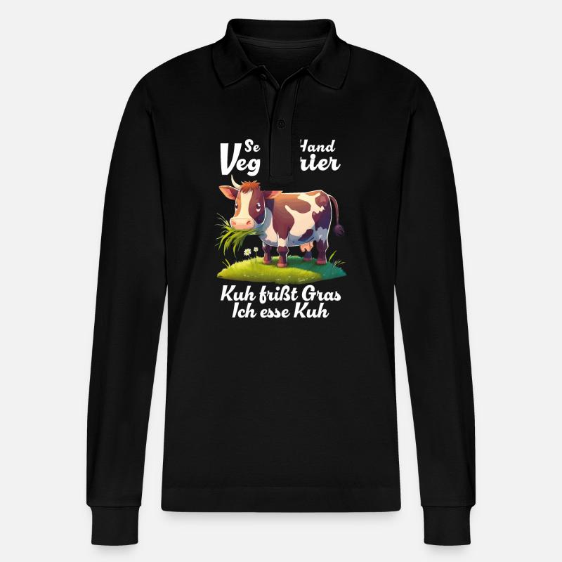 VEGETARIER KUH FRIßT GRAS - Stanley/Stella Unisex Bio-Langarm-Poloshirt Prepster - Schwarz