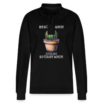 CACTUS TOUCH ME AND YOU FEEL ME - Stanley/Stella Organic Unisex Long-Sleeved Polo Shirt Prepster - black - Front - Anna (173cm) & Nico (186cm)