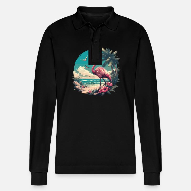 Flamingos Flamingo - Stanley/Stella Unisex Bio-Langarm-Poloshirt Prepster - Schwarz