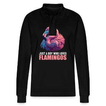 Flamingos Flamingo - Stanley/Stella Organic Unisex Long-Sleeved Polo Shirt Prepster - black - Front - Anna (173cm) & Nico (186cm)