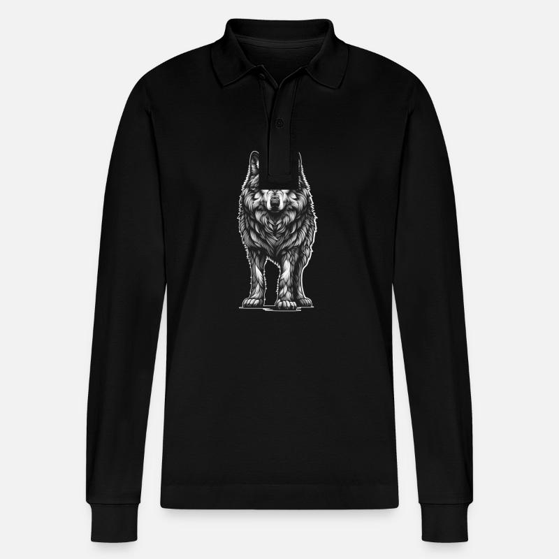 Halloween Wolf Wölfe mystisch - Stanley/Stella Unisex Bio-Langarm-Poloshirt Prepster - Schwarz