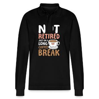 Rente Ruhestand Not Retired Long Coffee Break - Stanley/Stella Unisex Bio-Langarm-Poloshirt Prepster - Schwarz - Vorne - Anna (173cm) & Nico (186cm)