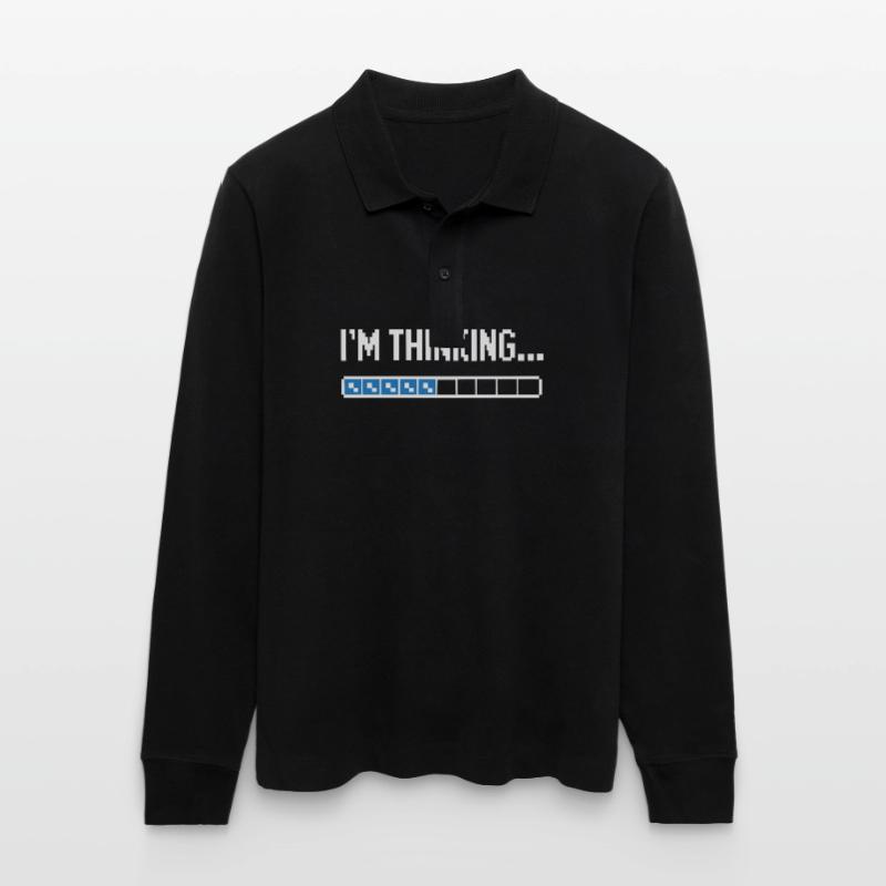 I'm thinking please wait funny nerd loading brain Stanley/Stella Organic Unisex Long-Sleeved Polo Shirt Prepster