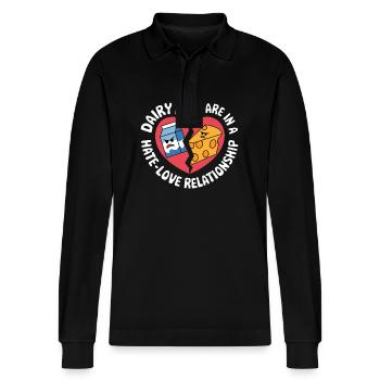 Lactose intolerance Lactose intolerant - Stanley/Stella Organic Unisex Long-Sleeved Polo Shirt Prepster - black - Front - Anna (173cm) & Nico (186cm)