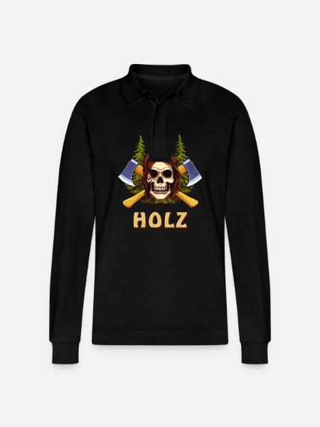 SKULL AXE WOOD - Stanley/Stella Organic Unisex Long-Sleeved Polo Shirt Prepster - black