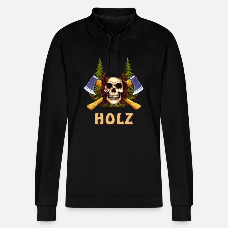 SCHÄDEL AXT HOLZ - Stanley/Stella Unisex Bio-Langarm-Poloshirt Prepster - Schwarz
