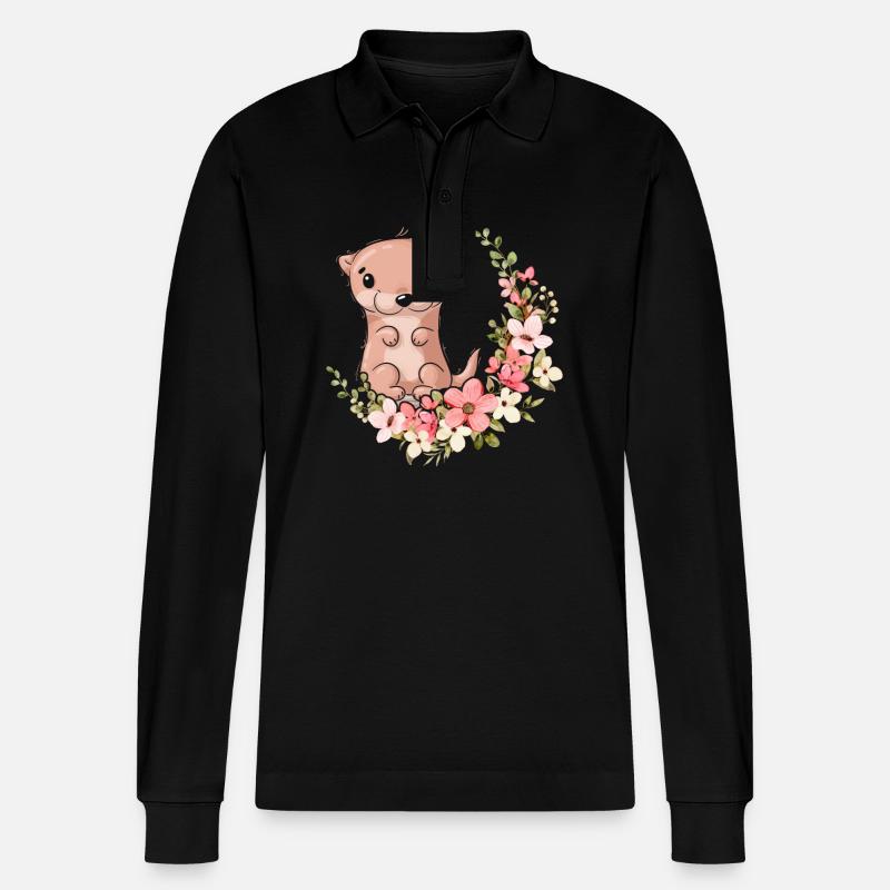 Loutre fleur florale - Polo à manches longues bio PREPSTER Stanley/Stella Unisexe - noir