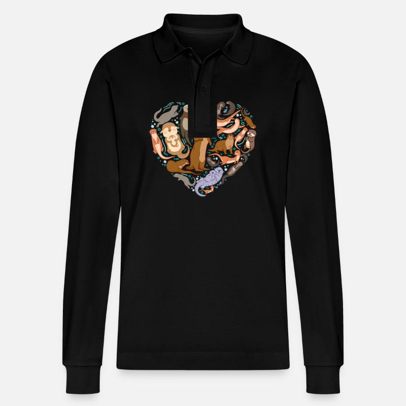 Otter Heart - Stanley/Stella Unisex Bio-Langarm-Poloshirt Prepster - Schwarz