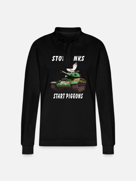 STOP TANKS START PIGEONS - Stanley/Stella Organic Unisex Long-Sleeved Polo Shirt Prepster - black