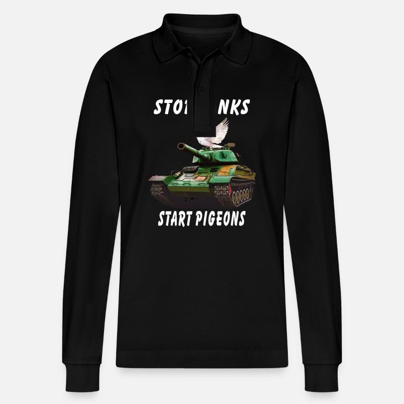 STOP TANKS START PIGEONS - Stanley/Stella Unisex Bio-Langarm-Poloshirt Prepster - Schwarz