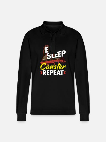 Roller coaster eat sleep repeat - Stanley/Stella Organic Unisex Long-Sleeved Polo Shirt Prepster - black