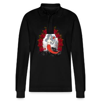Halloween Mermaid Fairy Tale Xmas - Stanley/Stella Organic Unisex Long-Sleeved Polo Shirt Prepster - black - Front - Anna (173cm) & Nico (186cm)