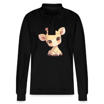 Giraffen Giraffe - Stanley/Stella Unisex Bio-Langarm-Poloshirt Prepster - Schwarz - Vorne - Anna (173cm) & Nico (186cm)