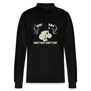 Don't Fart Lustiges Fitness Motiv für - Stanley/Stella Unisex Bio-Langarm-Poloshirt Prepster - Schwarz - Vorne - Anna (173cm) & Nico (186cm)