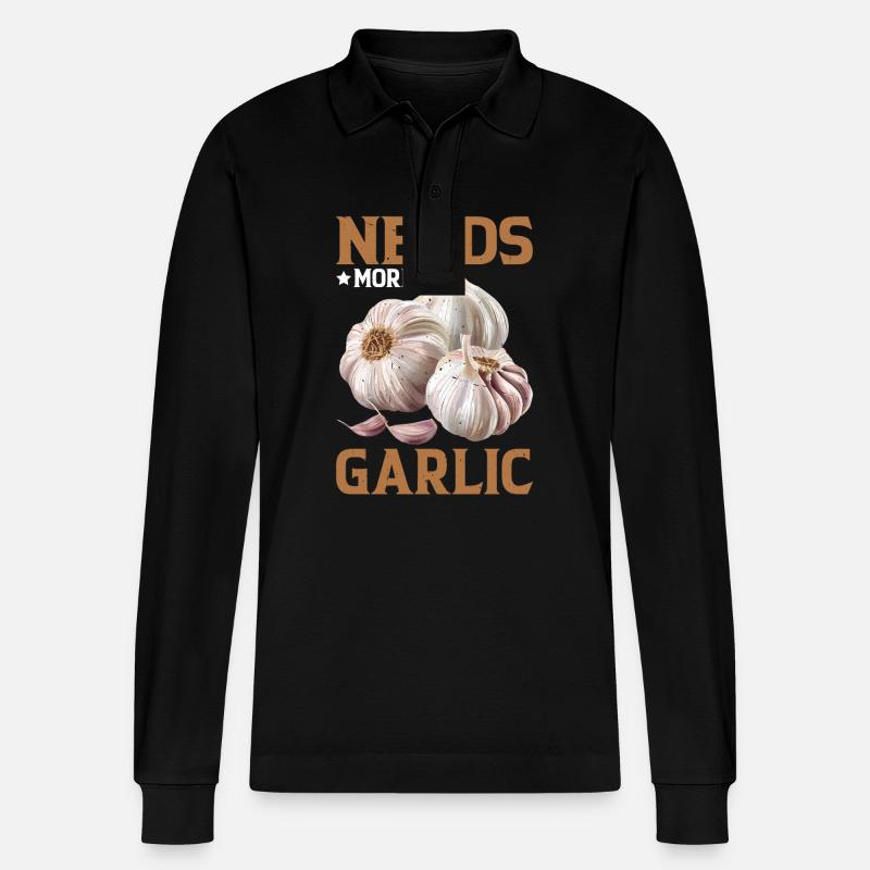 Needs More Garlic - Stanley/Stella Unisex Bio-Langarm-Poloshirt Prepster - Schwarz